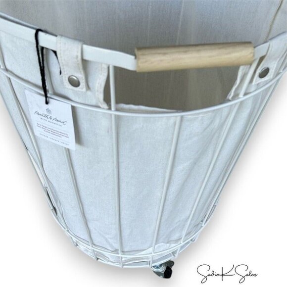 Hearth & Hand Magnolia 24" Large Wire & Fabric Laundry Hamper Wheels Sour Cream - Picture 7 of 7